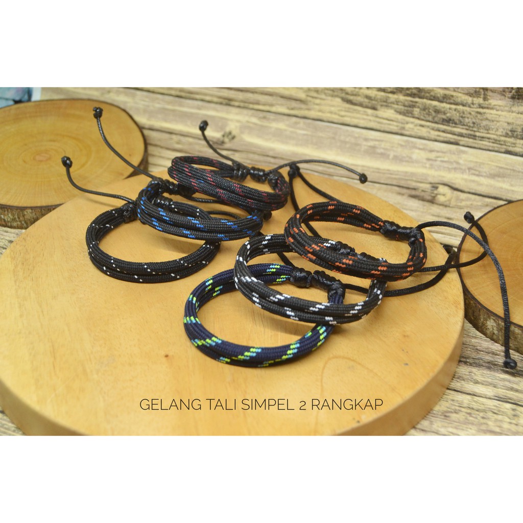 Gelang Tali 2 Rangkap/Gelang Paracord/Gelang Pria Keren/Gelang Cowok Hitam Premium Murah