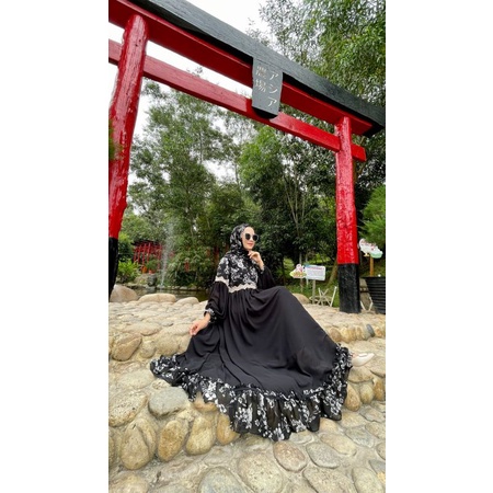 [ Real pic produk ] KIMIKO FLOWER BY ALDISA dress set pashmina