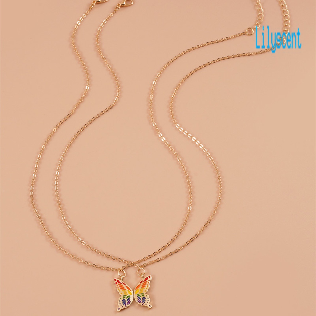 2pcs / Set Kalung Bentuk Kupu-Kupu Warna-Warni Bahan Stainless Steel Tahan Lama Dapat Disesuaikan Untuk Pria