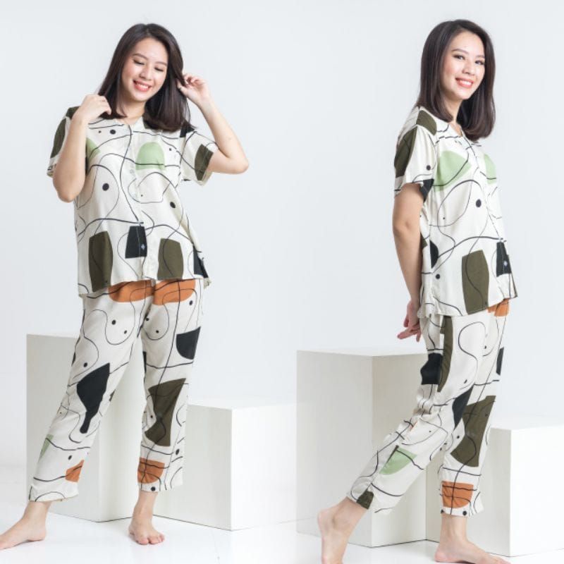 SETELAN PIYAMA WANITA PREMIUM HIGH QUALITY // LD 100 - 110 ONE SET RAYON MOTIF BARU // SET RAYON-Vanesa set