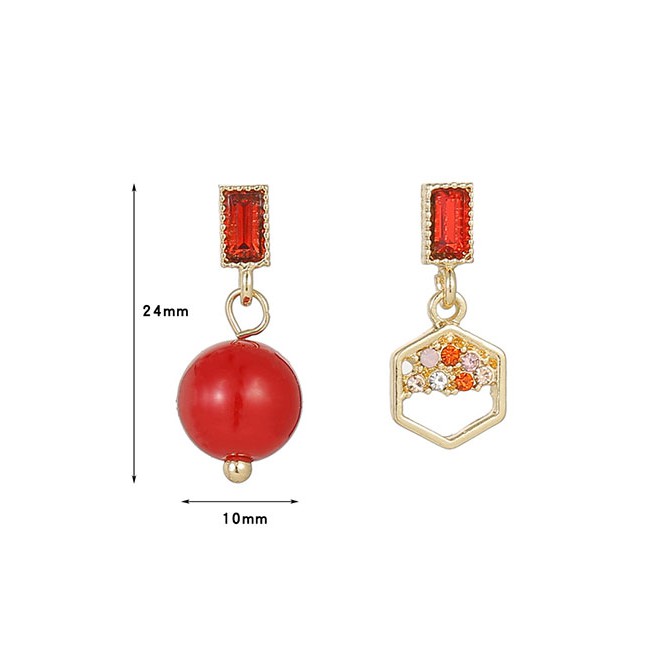 LRC Anting Tusuk Fashion Red Pearl Earrings Diamond Earrings D60876