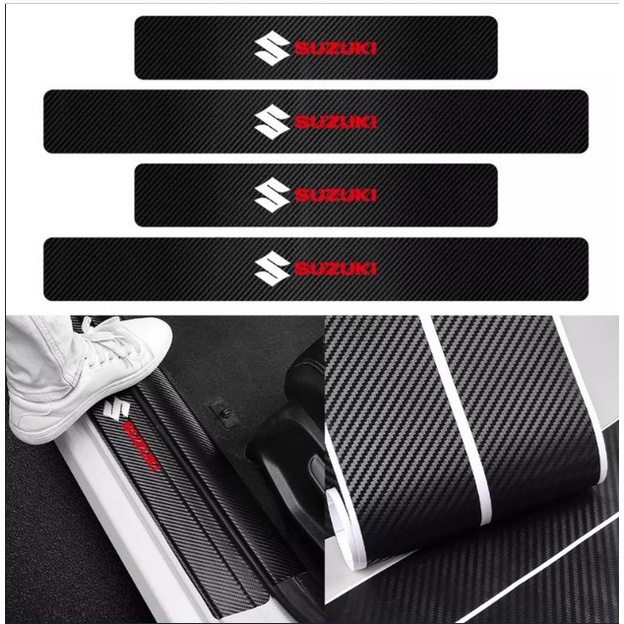 4pcs stiker carbon 3D mobil Suzuki stiker pengaman pijakan pintu mobil stiker mobil Suzuki Terbaru