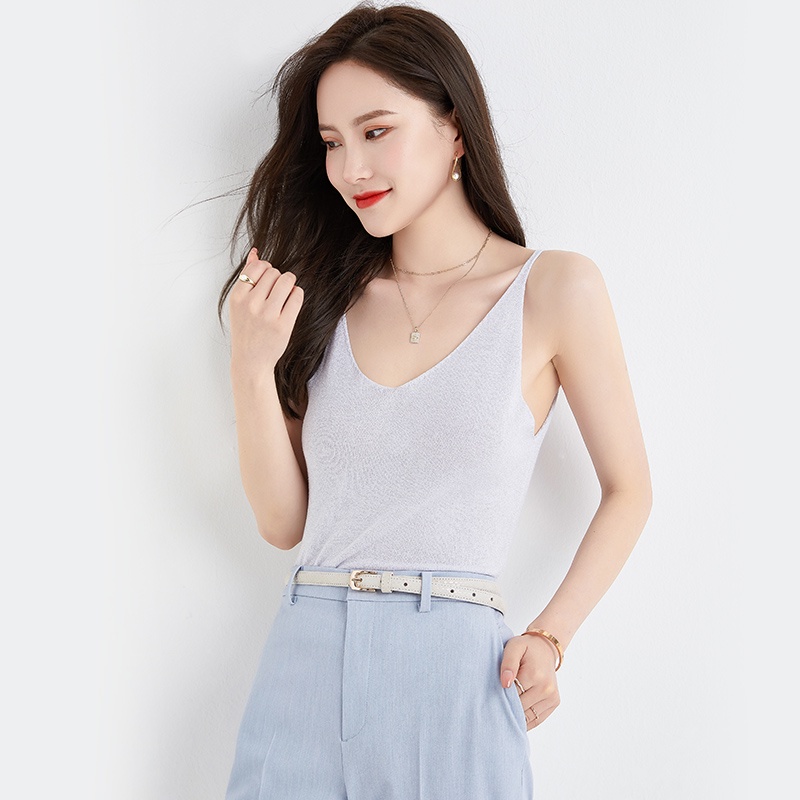 【Elegant】Korean Glitter Shiny  Lembut Knit Tank Top 7123