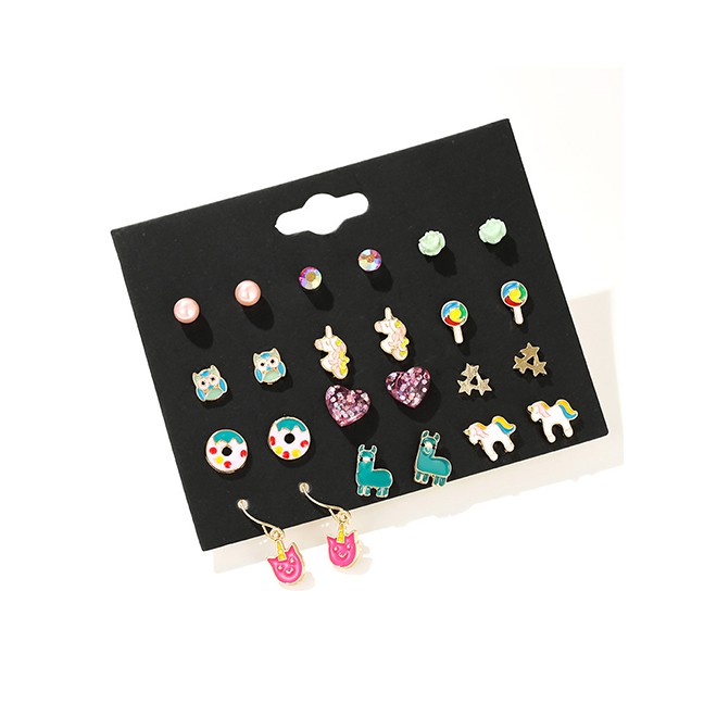 LRC Anting Set Fashion Color Dropping Oil Donut Artificial pearl Pentagram Earrings D42520