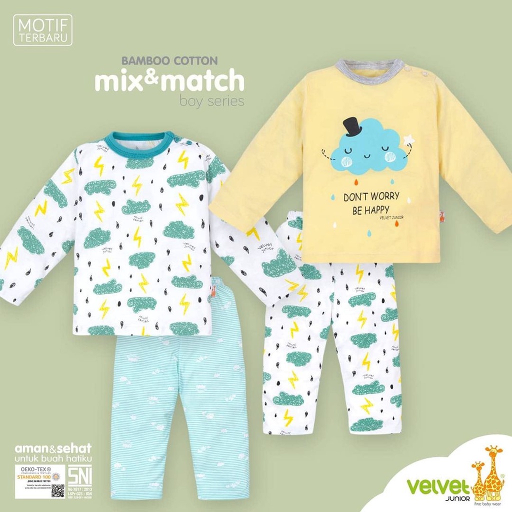 Velvet Junior Bamboo Cotton Mix&amp;Match stelan Panjang (Per 2 pcs) - Boy Series