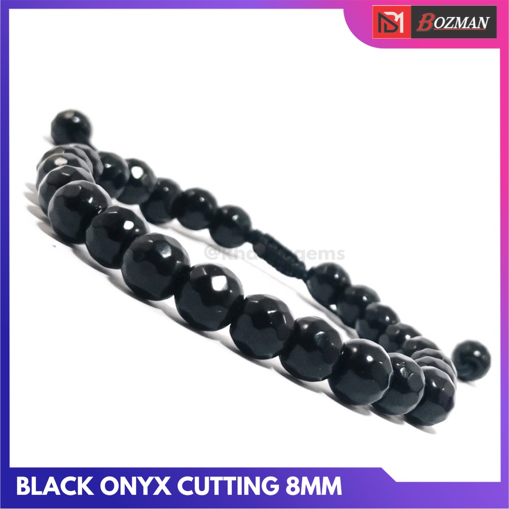 Gelang Tangan Batu Black Onix Cutting Diameter 8mm Model Tali Serut Shambala Beda Dari Yang Lain