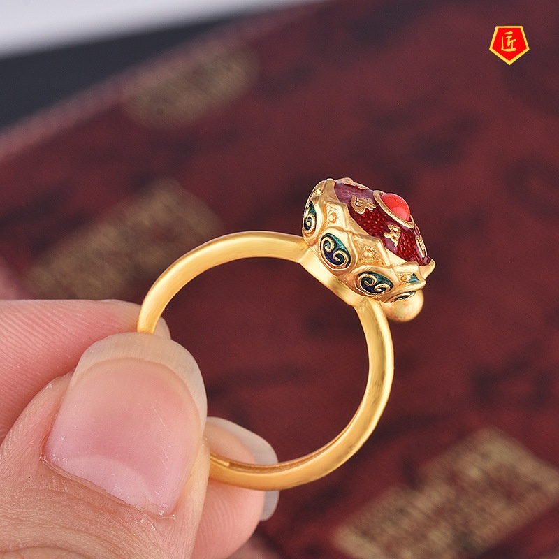 [Ready Stock]Ethnic Style Lucky Prayer Wheel Opening Gold Ring