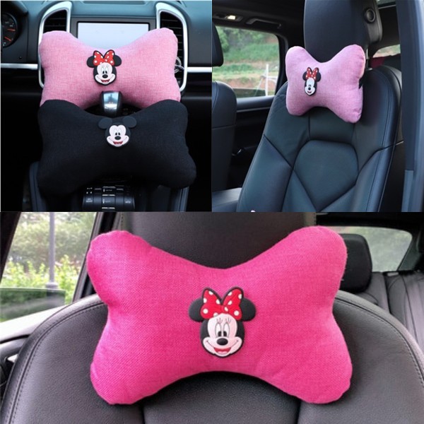 Bantal KAIN LINEN Mickey Minnie Mouse Jok Mobil Kepala Leher Headrest Car Set