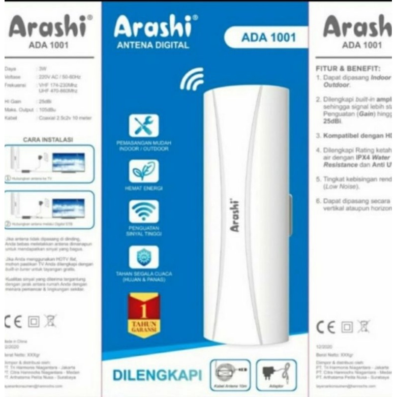 Antena TV Digital ARASHI ADA 1001 - Garansi 1 Tahun -  Free Kabel 10 Meter
