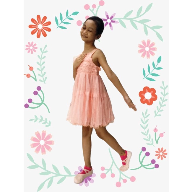 Party Dress Anak Perempuan Dengan Corsage Peach