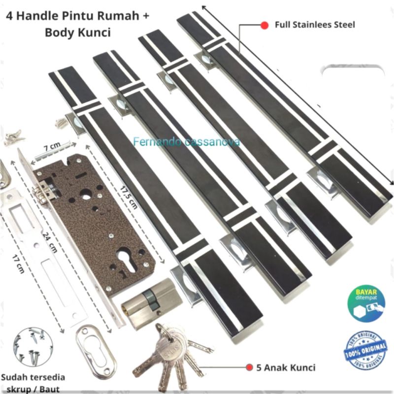 4 pcs Handle pintu Gagang pintu panjang 33cm 45cm 60cm + 1 set bodi kunci Tarikan pintu rumah minimalis