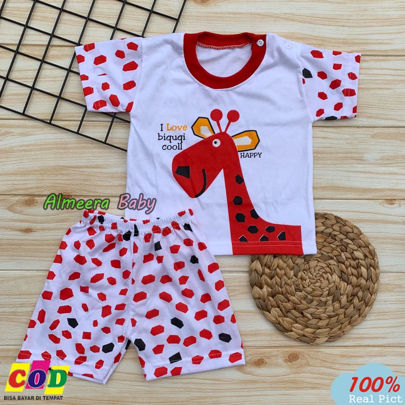 Setelan baju Bayi Kaos Oblong Lengan Pendek Kancing Bahu Usia 3-12 Bulan Almeera Baby and Kids