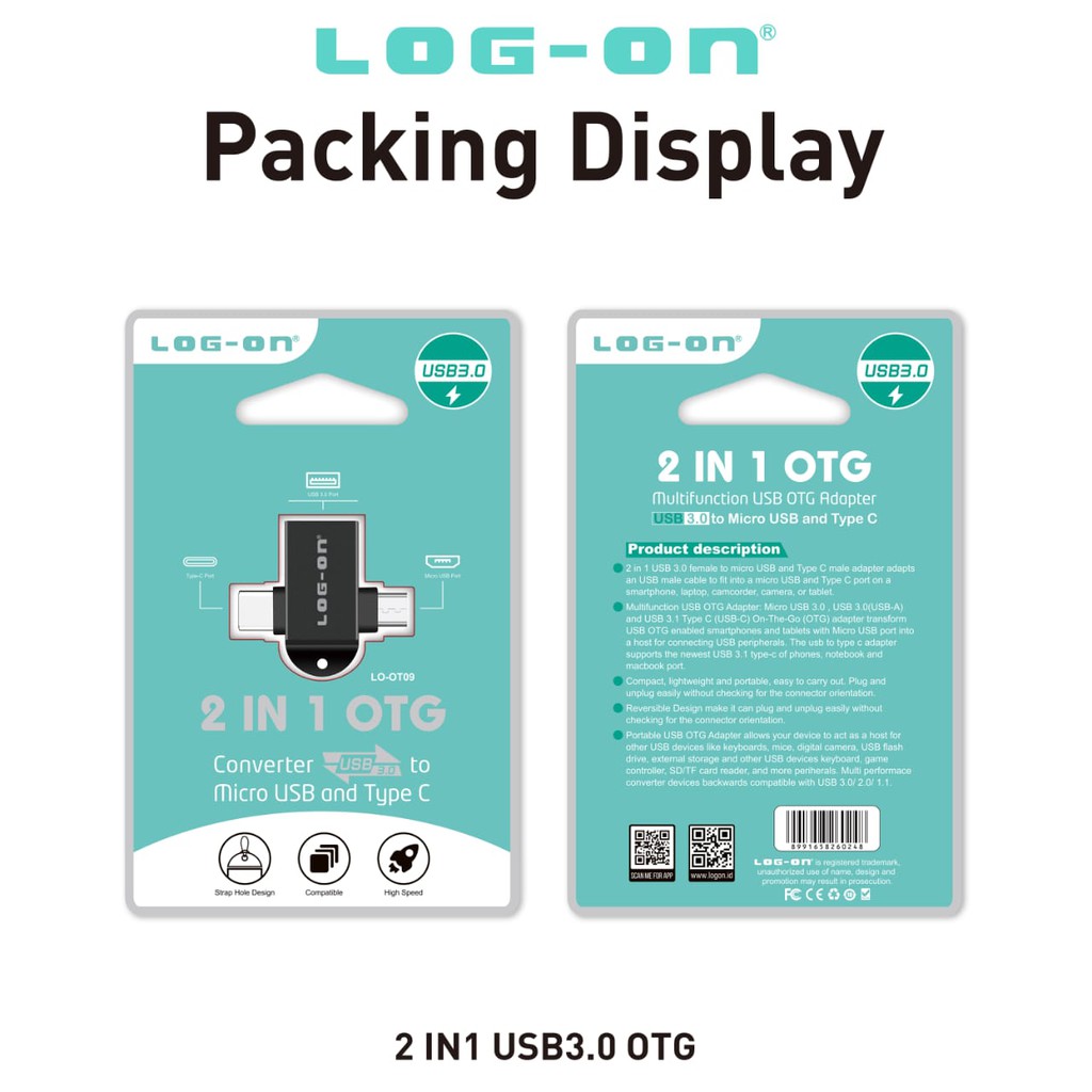 LOG ON  LO-OT09 OTG 2in1 (TYPE C &amp; MICRO) CONVERTER USB 3.0 TO MICRO AND TYPE C High Speed Transfer Data Premium Quality