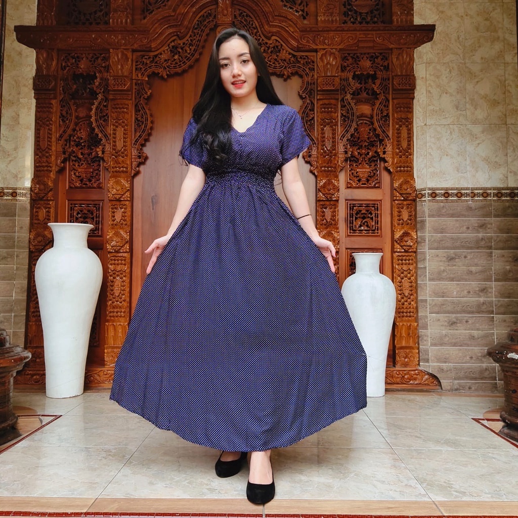 DASTER MOZA PRINT | BALI LONGDRESS-MOZA POLOS NAVY