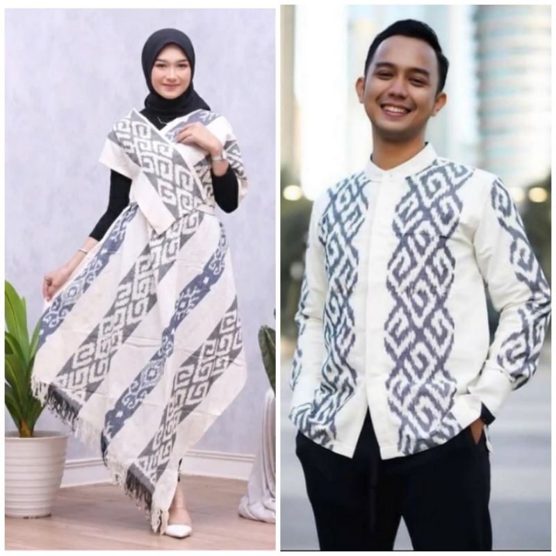 set couple baju tenun putih - set couple baju tenun - baju tenun modern - baju tenun etnik - baju te