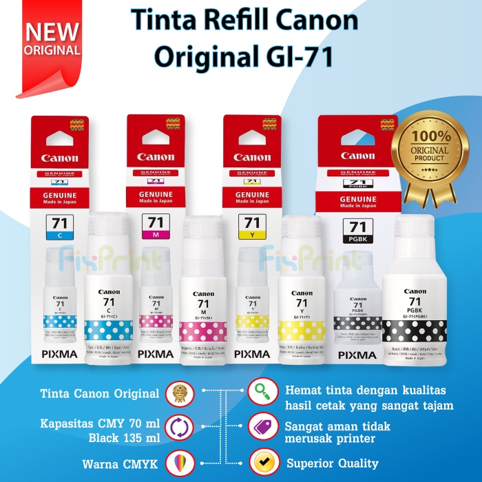 SET CMYK Tinta Original Canon GI71 GI-71 Printer G1020 G2020 G3020