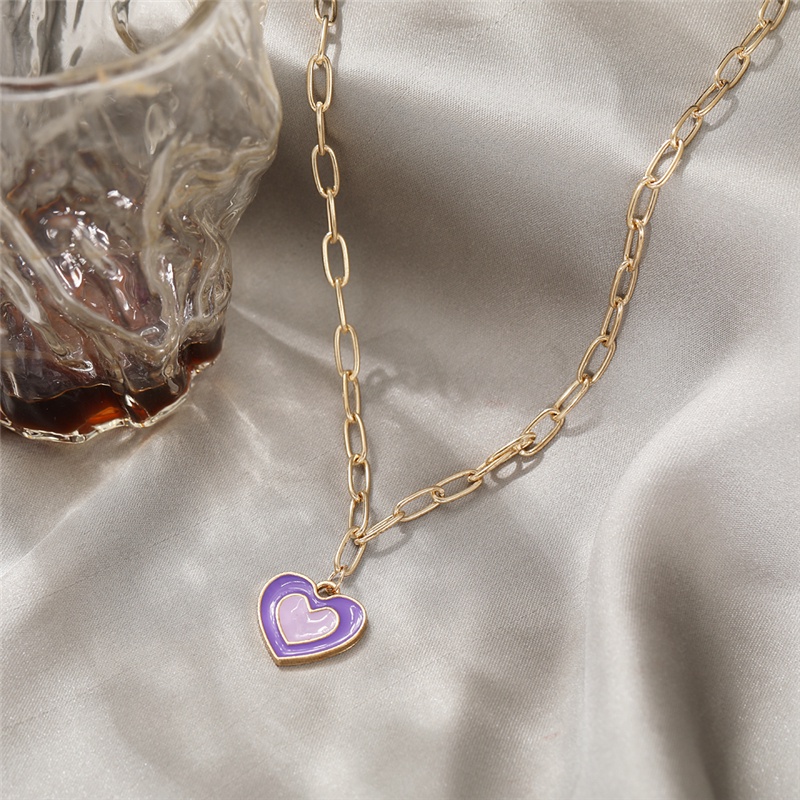 Kalung Lapis Emas 18K Dengan Liontin Bentuk Hati Bahan alloy Gaya Korea