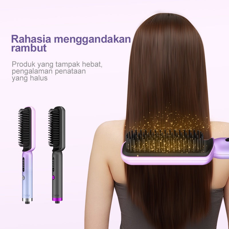 Omfu Catok Sisir Pelurus Rambut Sisir Listrik Catokan rambut keriting lurus 2in1 OMFU