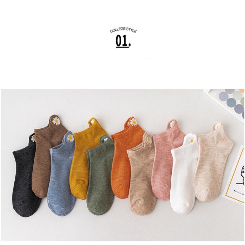 [COD] Kaos Kaki Pendek Import Motif Bunga Daisy dan Smile Bordir Premium Tebal dan Halus Kaos Kaki Wanita Kaos Kaki Fashion Ala Korea