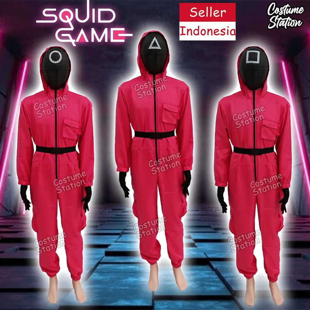 Kostum Squid Game Pink Guards / Costume Pink Masked Soldiers dewasa