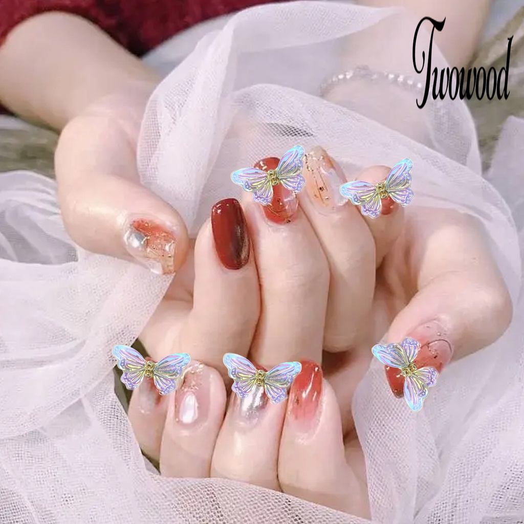 Twowood 3Pcs Ornamen Kupu-Kupu Tahan Air Untuk Nail Art