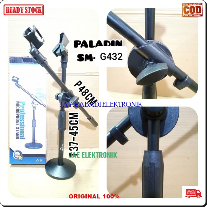G432 ORIGINAL Stand Mic Kaki Bulat Holder Standing Pendek Dual Hp Microphone mik penyangga ori