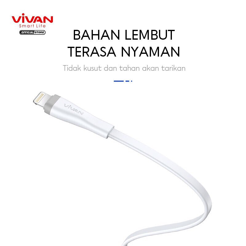 Kabel Data VIVAN SL30S SL100S SL200S Fast Charging 2A Flat Design Lightning Garansi 1 Tahun