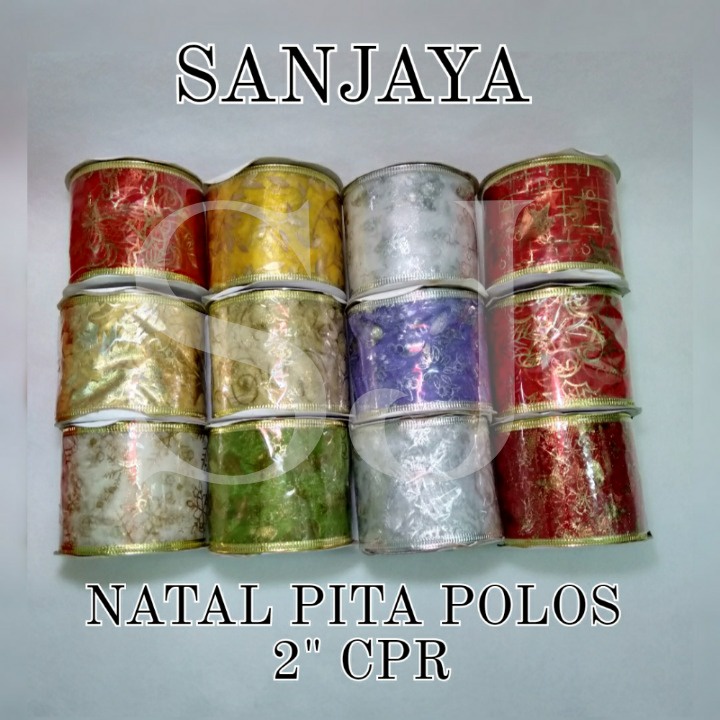 [12 Roll] Pita Natal Christmas Motif 5 Cm / Christmas Ribbon / Hiasan Dekorasi Pohon Natal / Natal Pita Polos 2&quot;