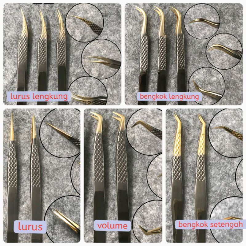 PINSET GRADASI GOLD SILVER PINSET EYELASH EXTENSION HIGH QUALITY