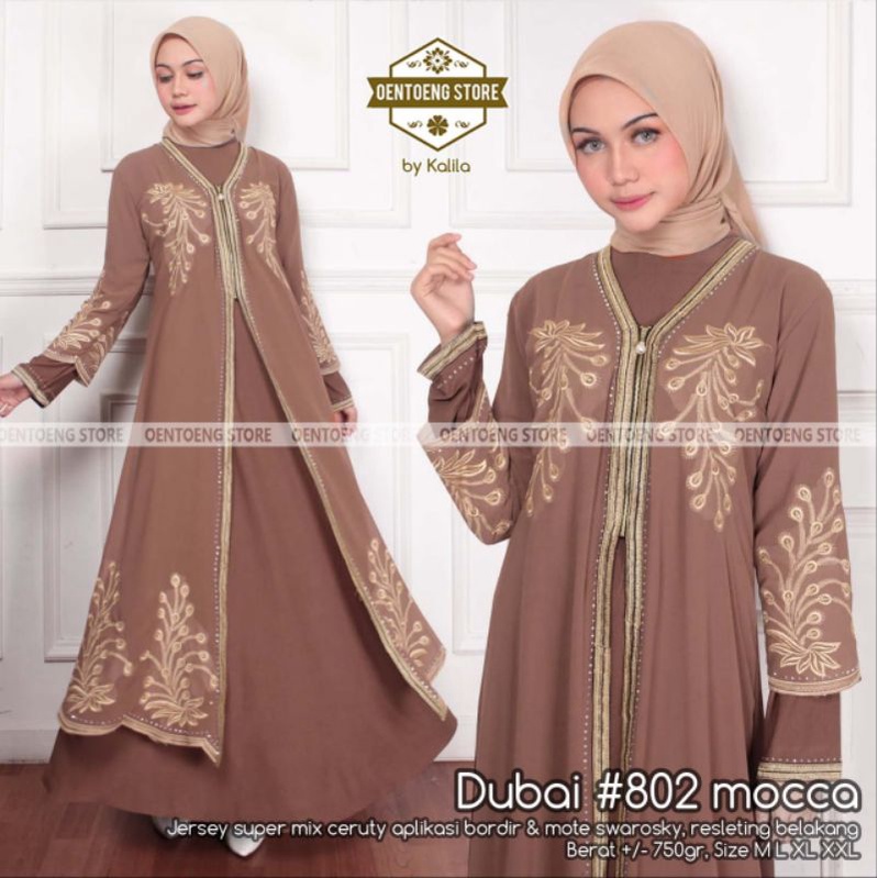 DUBAI #802 TURKEY ARABIAN WARNA TOSCA EMERALD MAROON MOCCA Gamis Abaya Dress Arabian Style Wanita Ib