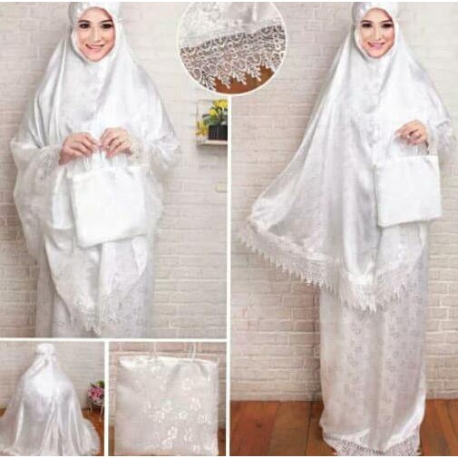 Buruan Serbu] Mukena Dewasa Renda Brukat Velvet Motif Bunga Putih Cantik Murah