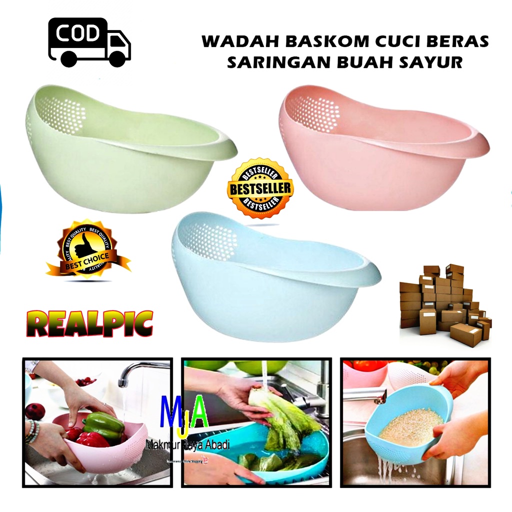 PROMO (BISA COD) Baskom Wadah / Saringan Tempat Cuci Beras Sayur Buah Serbaguna