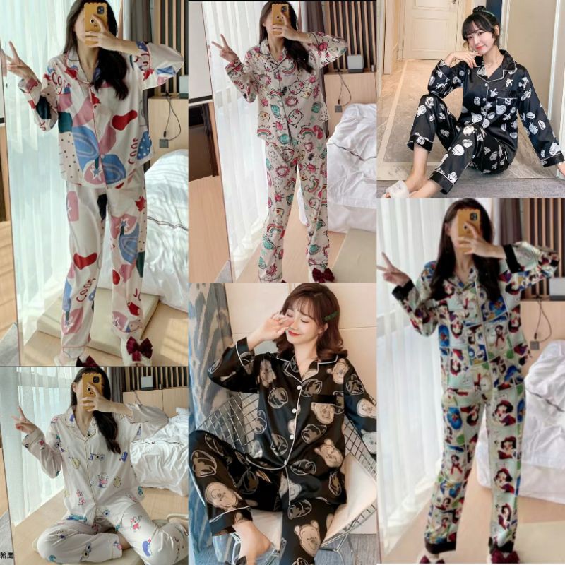 Piyama Pp wanita baju tidur import satin lengan panjang