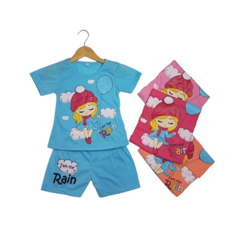 SETELAN BAJU ANAK PEREMPUAN SIKUNING NEW MOTIF RAIN GIRL 2-6 TAHUN