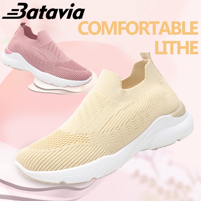 （COD）Batavia Impor Baru Sepatu Wanita Sneakers Bernapas Tipis Kasual Mesh Rajutan fashion Sepatu Wanita Sepatu Lari A24