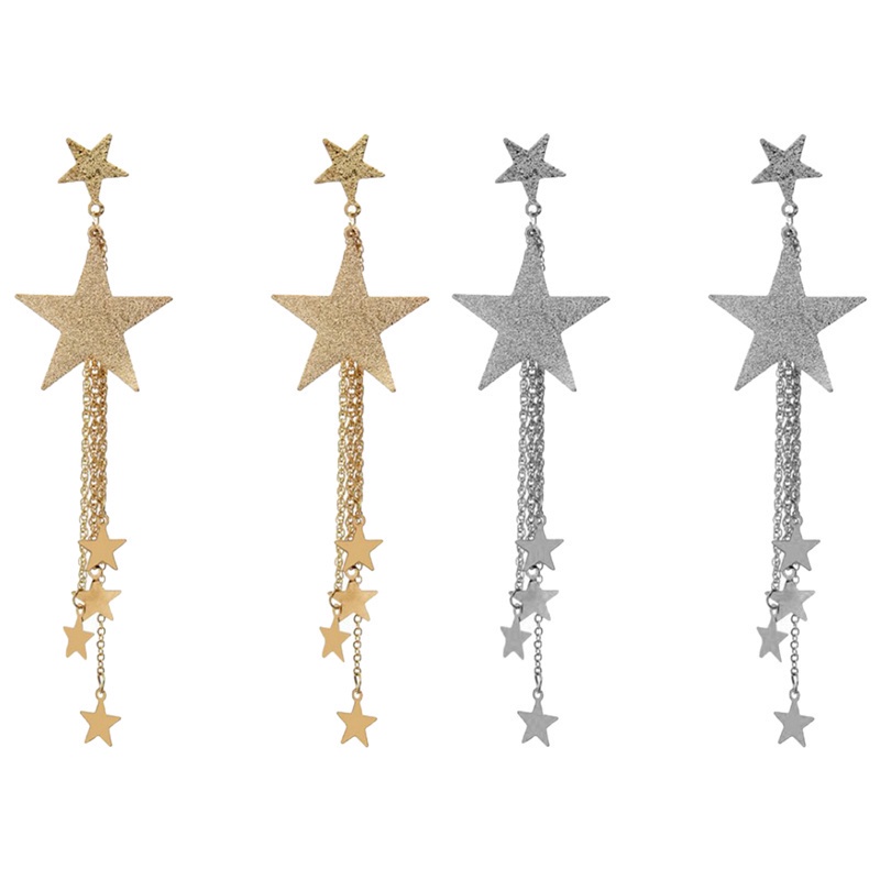 Fancyqube Anting Hoop Panjang Desain Bintang Rumbai Bahan Metal Untuk Wanita