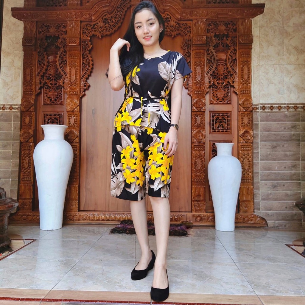 Piyama Pendek Janda Bolong Rayon Super 03-KUNING KINANTI