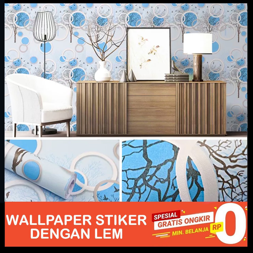 Wallpaper stiker dinding motif polkadot biru ukuran Â±45cm x 10m