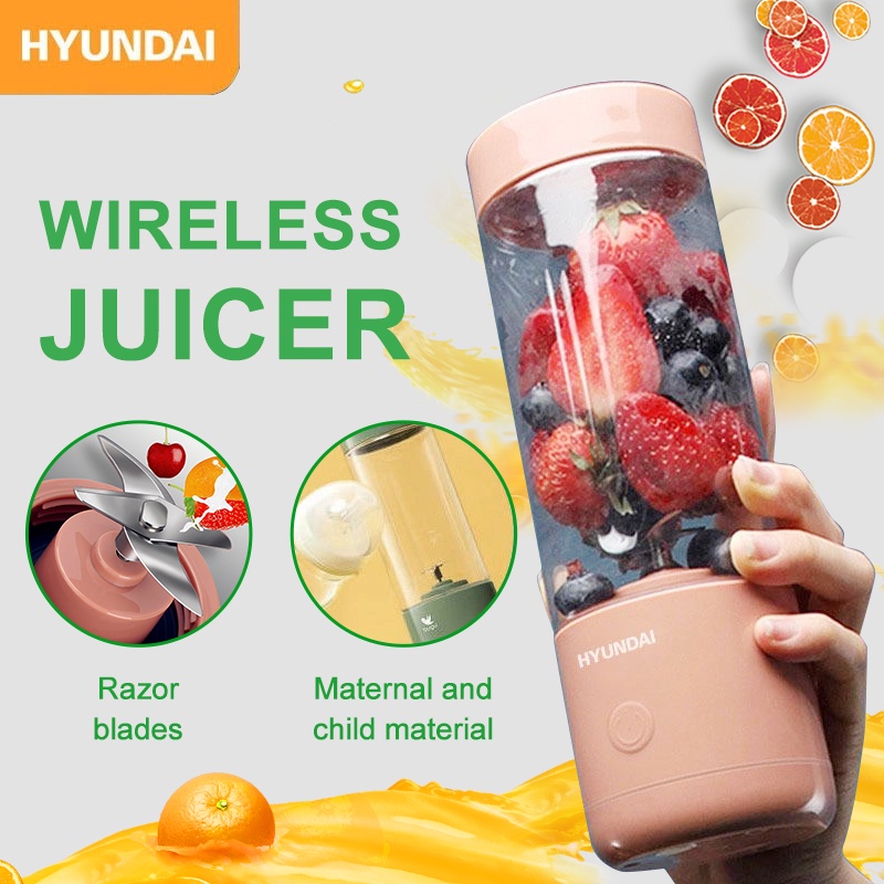 HYUNDAI Blender Juicer Portable USB 400ML Mini Juicer Multifungsi 4 Mata Pisau Kaca Menebal Cangkir