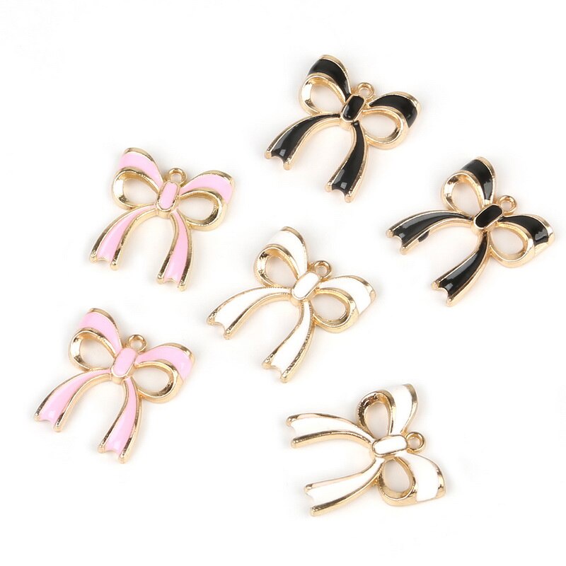 10 pcs Zinc Alloy Metal Enamel Hitam Putih Pink Ikatan Simpul Kupu-kupu Desain Pesona Liontin untuk DIY Fashion Perhiasan Anting-Anting Aksesoris