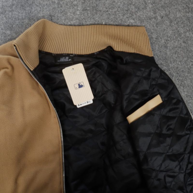JAKET VARSITY ZIPPER NY MLB COMBINASI MOCCA&amp;CREAM FULLTAG &amp; LEBEL