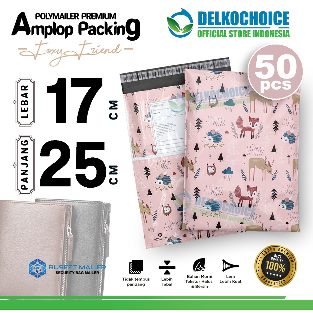 

Polymailer Motif FOXY FRIEND 17x25cm Amplop Plastik Packing Olshop Polimailer PREMIUM / PACK