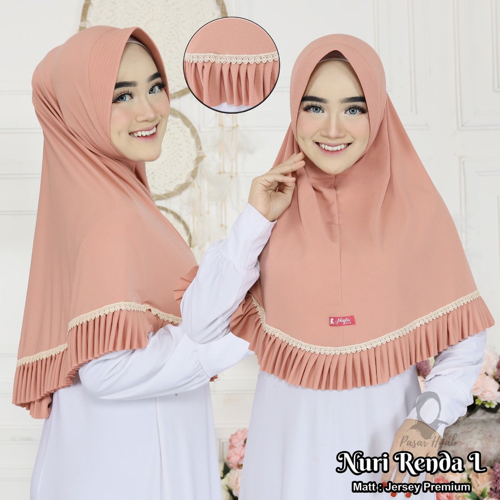 Jilbab Instan Nuri Renda Size L Hijab Instan Jersey Premium Kerudung Bergo Pasar Hija'b