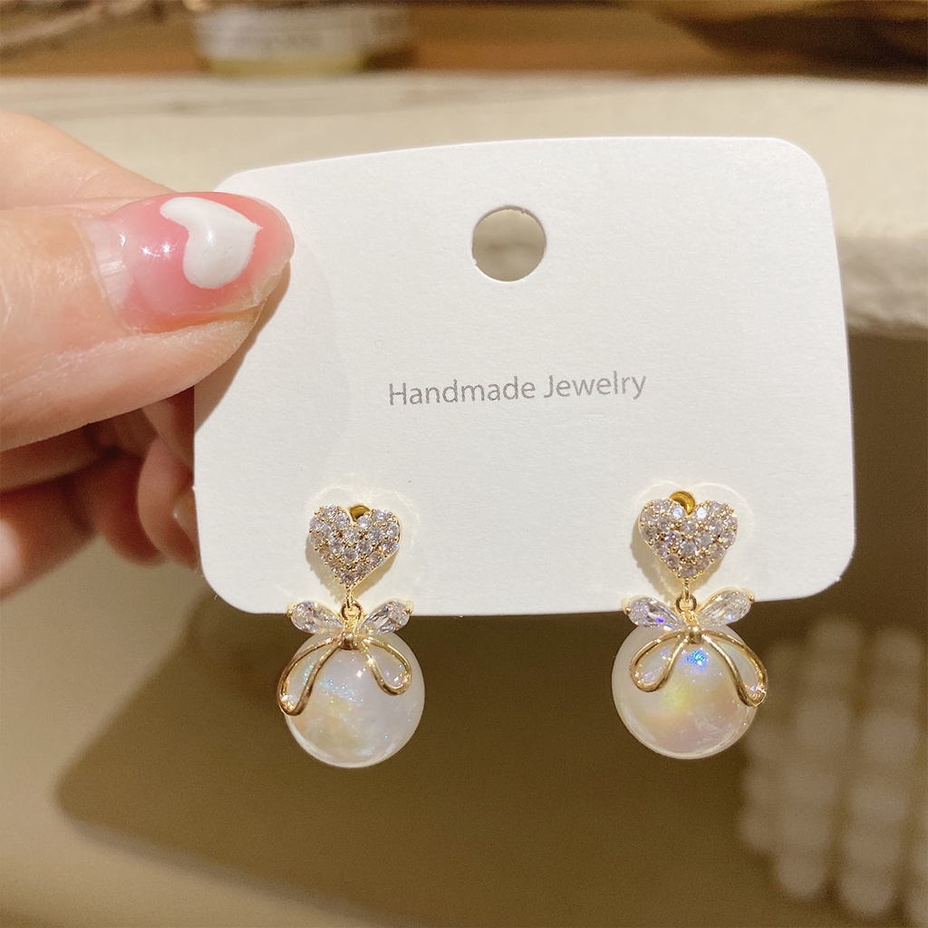 IFYOU Anting Stud Bentuk Hati Aksen Mutiara Gaya Vintage Korea Untuk Wanita