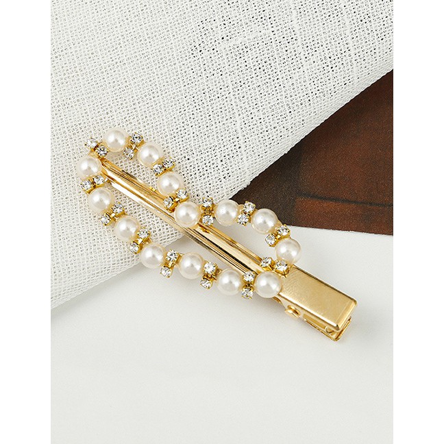 LRC Jepit Rambut Fashion Gold Pearl-studded Hair Clip F44237