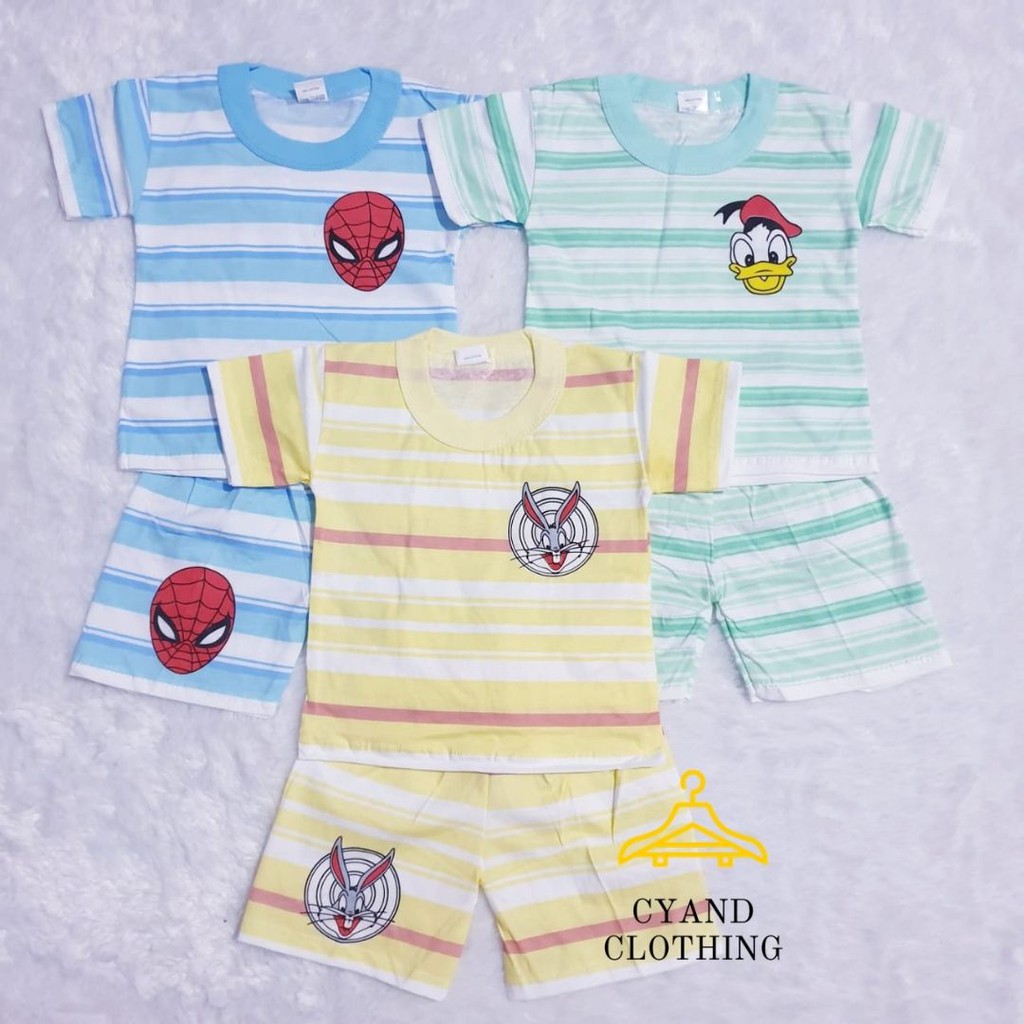 paket 3 pasang setelan anak cowo lucu motif salur