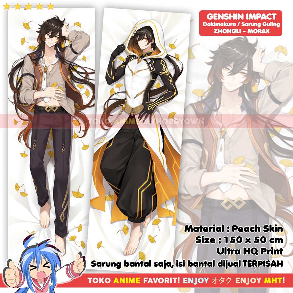 Sarung Bantal Anime Dakimakura Genshin Impact : Zhongli Morax Hoodie Husbu