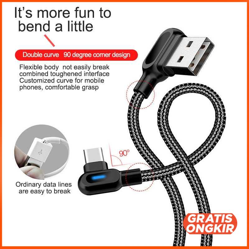 Kabel Charger USB L Shape 2.4A 1 Meter - UGI02 Type C