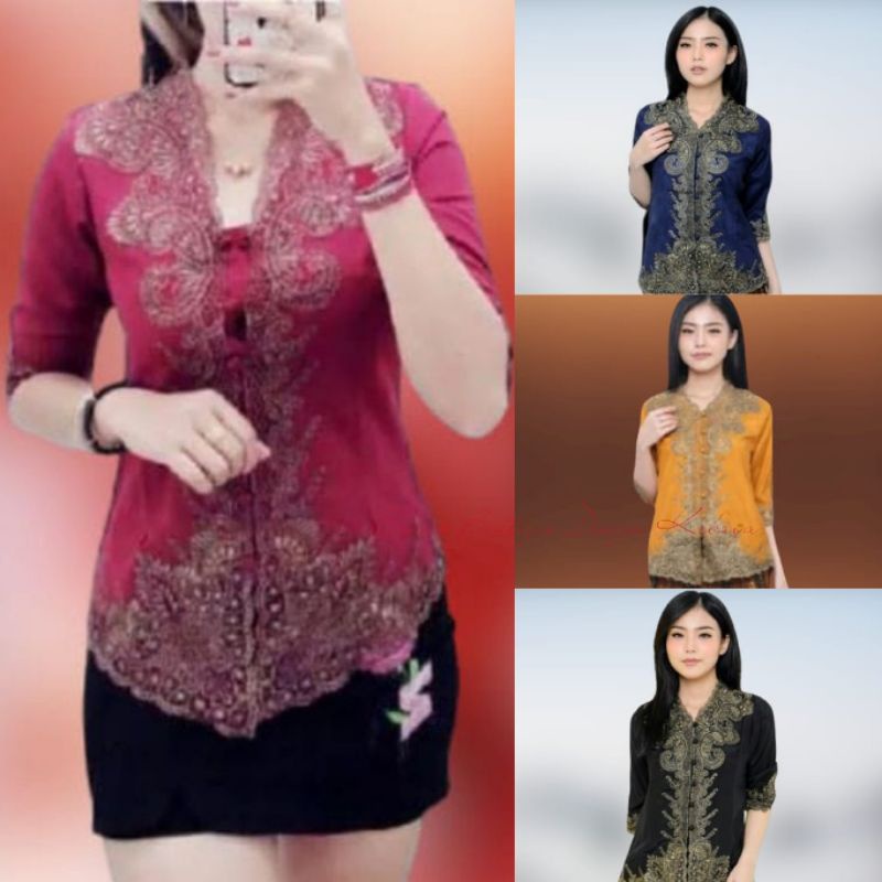 Promo kebaya Encim senada modern silky Korea import aplikasi brukat renda bordir