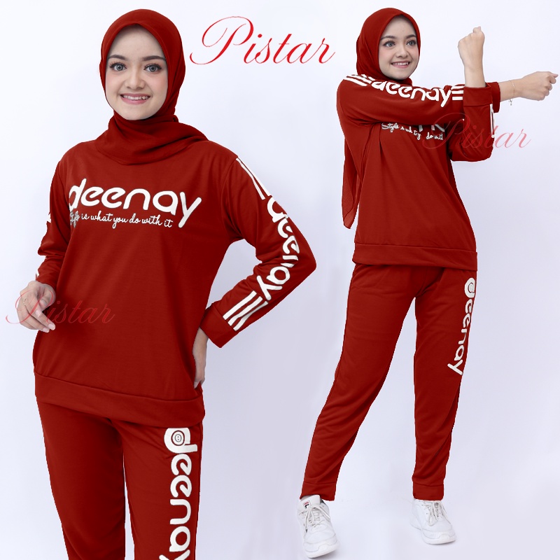 Baju Olahraga 1 Set Wanita Muslimah Setelan Senam Training Deenay Lengan Panjang Celana Panjang PIST